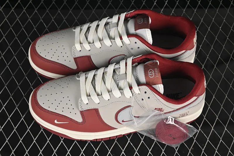 All categories Nk SB Dunk Series Nk SB Dunk Low High-end customized low-top sneakers Nike SB Dunk Low Gucci co-branded matte gray and red Anniversary high-end customized low-top casual sneakers XY2026-157